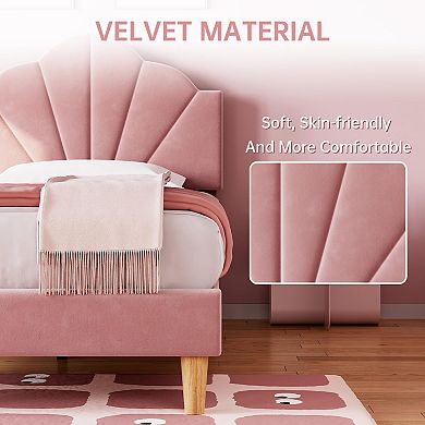 Velvet Upholstered Platform Bed Frame with Height Adjustable Headboard for Boys or Girls