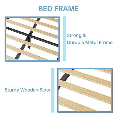 Velvet Upholstered Platform Bed Frame with Height Adjustable Headboard for Boys or Girls