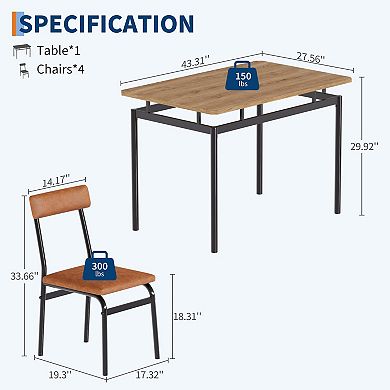 ANIXOL 5-Piece Dining Table Set for 4