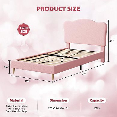 Upholstered Platform Bed Frame with Adjustable Headboard Sherpa Boucle Fleece