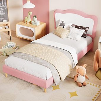 Upholstered Bed Frame Platform Bed with Padded Headboard