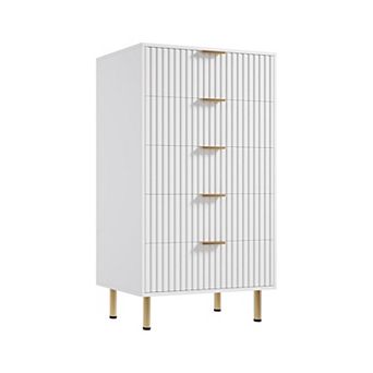 Modern 5-Drawer Dresser, Fluted Chest with Deep Storage, Wood Organizer for Living Room & Bedroom