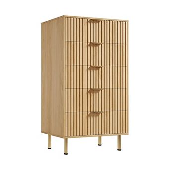 Modern 5-Drawer Dresser, Fluted Chest with Deep Storage, Wood Organizer for Living Room & Bedroom