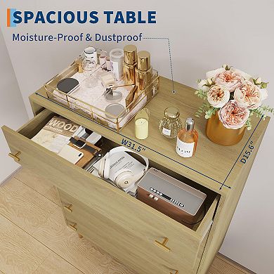 ANIXOL Farmhouse 5-Drawer Dresser, Rustic Wood Chest with Bar Handles