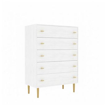 ANIXOL Farmhouse 5-Drawer Dresser, Rustic Wood Chest with Bar Handles