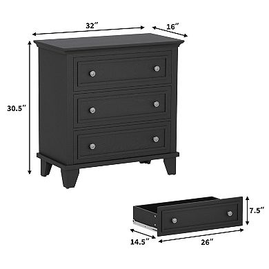 ANIXOL 3-Drawer Dresser with Metal Handles