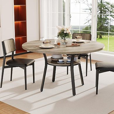 Round Dining Table with Storage Shelf and Sturdy Legs for Kitchen or Dining Room