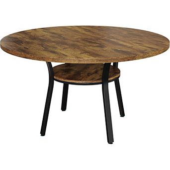 Round Dining Table with Storage Shelf and Sturdy Legs for Kitchen or Dining Room
