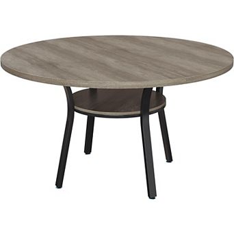 Round Dining Table with Storage Shelf and Sturdy Legs for Kitchen or Dining Room