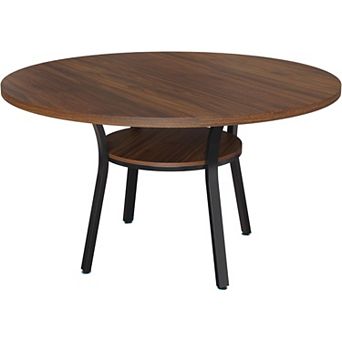 Round Dining Table with Storage Shelf and Sturdy Legs for Kitchen or Dining Room