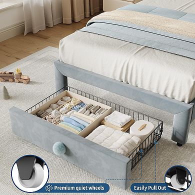 Upholstered Bed Frame Kids Platform Bed Frame with Headboard and Storage Drawer