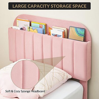 Bed Frame with Upholstered Storage Headboard Platform Bed with Bookshelf