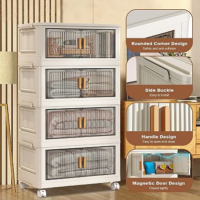 4-Tier Foldable Storage Cabinet with Wheels, 408L Capacity