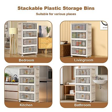 4-Tier Foldable Storage Cabinet with Wheels, 408L Capacity