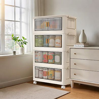 4-Tier Foldable Storage Cabinet with Wheels, 408L Capacity