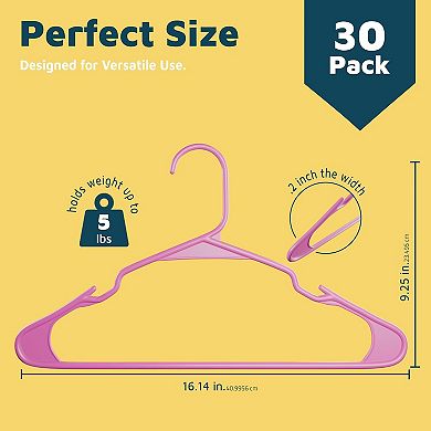 Plastic Clothes Hangers Heavy Duty Non Slip Grooves Space Saving Set for Shirts & Coats Pack of 30