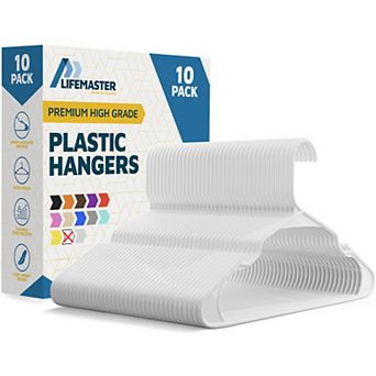 Plastic Clothes Hangers Heavy Duty Non Slip Grooves Space Saving Set for Shirts & Coats Pack of 10