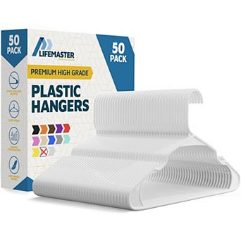 Plastic Clothes Hangers Heavy Duty Non Slip Grooves Space Saving Set for Shirts & Coats Pack of 50