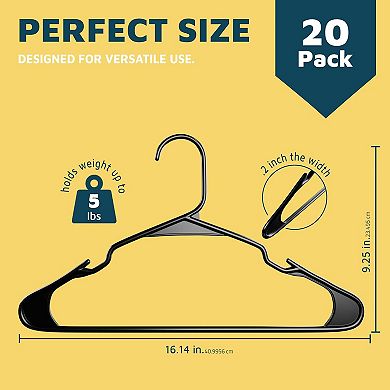 Plastic Clothes Hangers Heavy Duty Non Slip Grooves Space Saving Set for Shirts & Coats Pack of 20