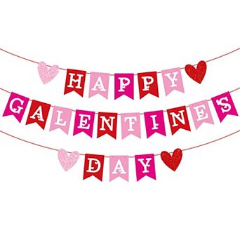 Colorful Galentine's Day Banner & Heart Garland for Party Decorations