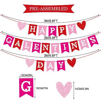 Colorful Galentine's Day Banner & Heart Garland for Party Decorations