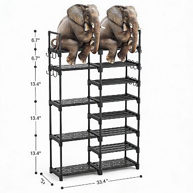 8-Tier Metal Shoe Rack with Hooks Stackable Boot Storage Shelf