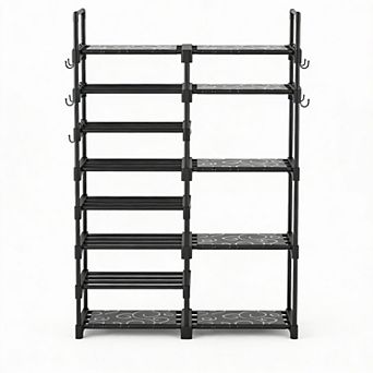 8 tier Metal Shoe Rack with Hooks Stackable Boot Storage Shelf