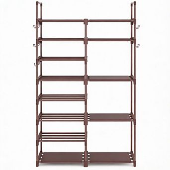8 tier Metal Shoe Rack with Hooks Stackable Boot Storage Shelf