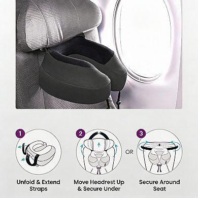 Memory Foam Travel Pillow with Seat Straps 360° Neck Support