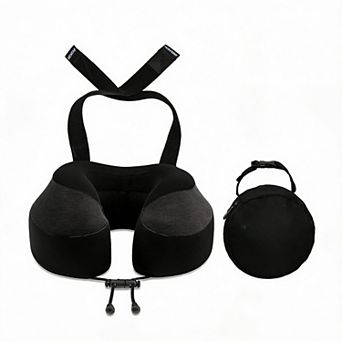Memory Foam Travel Pillow with Seat Straps 360° Neck Support