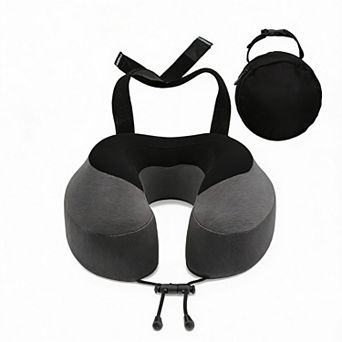 Memory Foam Travel Pillow with Seat Straps 360° Neck Support