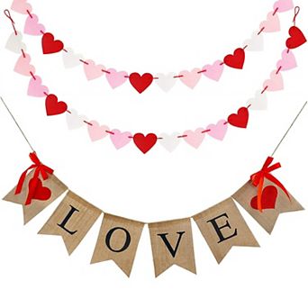 Valentine's Burlap Banner & 28 pc Felt Heart Garland
