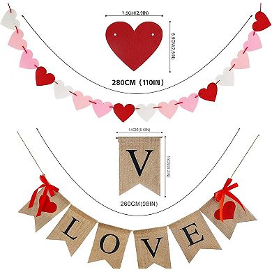 Valentine's Burlap Banner & 28Pcs Felt Heart Garland