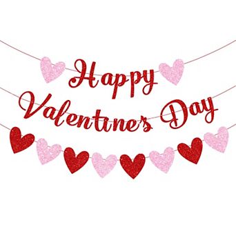10ft Glitter Valentine's Day Banner Red & Pink Garland for Decorations