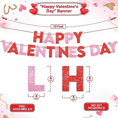 10ft Glitter Valentine's Day Banner Red & Pink Garland for Decorations
