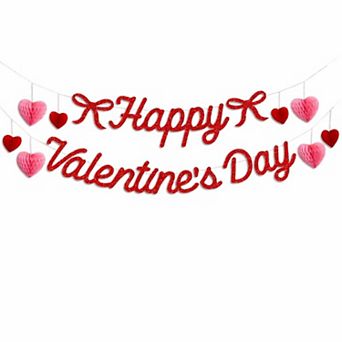 6 Ft. Red Glitter Valentine's Banner & 3D Heart Garland for V-Day Party & Photoshoots
