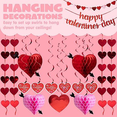 20-Pack Valentine's Day Swirl Cutouts & Garland Kit - Banners, Tissue Fans, Poms