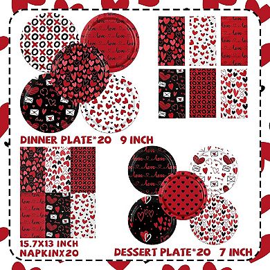 60Pcs Valentine's Day Heart Plate & Napkin Set, Love Party Tableware & Decor