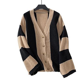 Women's Casual Striped Cardigan Sweater