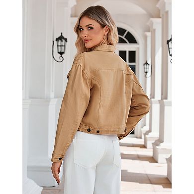 Women's Basic Button Down Long Sleeve Stretchy Jean Trucker Denim Jacket