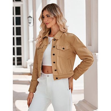 Women's Basic Button Down Long Sleeve Stretchy Jean Trucker Denim Jacket