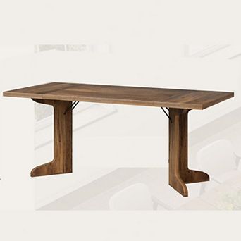 71"W Dining Table for 6-Table Only, Farmhouse Kitchen Table with Padded Top and Unique V-Shaped Feet