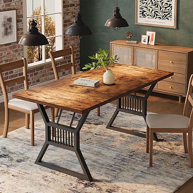 70.8 Inch Farmhouse Rustic Wood Dining Table - Heavy Duty Metal Legs, Seats 6-8, Scratch-Resistant