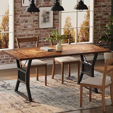 70.8 Inch Farmhouse Rustic Wood Dining Table - Heavy Duty Metal Legs, Seats 6-8, Scratch-Resistant