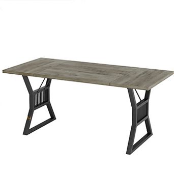 70.8 Inch Farmhouse Rustic Wood Dining Table - Heavy Duty Metal Legs, Seats 6-8, Scratch-Resistant
