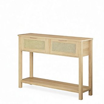 Console Table for Entryway, Rattan Entryway Table with 2 Drawers
