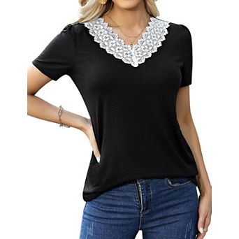Womens V Neck Blouse Casual Short Sleeve Summer Casual Soft Shirt Tops