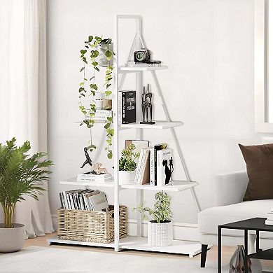 Bookshelf 4-Tier Ladder Bookcase, Industrial Display Shelf, Metal Frame Bookshelves, Home Office