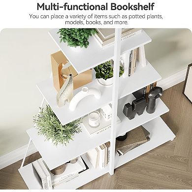 Bookshelf 4-Tier Ladder Bookcase, Industrial Display Shelf, Metal Frame Bookshelves, Home Office