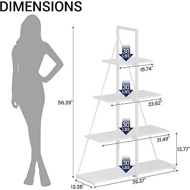 Bookshelf 4-Tier Ladder Bookcase, Industrial Display Shelf, Metal Frame Bookshelves, Home Office